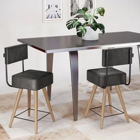 Banqueta Baixa Cozinha 50cm Encosto Pé Madeira Kit 2 Barcelona Pu S02 - D'Rossi - Preto