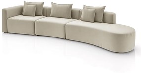 Sofá Curvo Decorativo Kimiko 427Cm 6 Lugares Sala de Estar com Chaise Veludo Bege G52 - Gran Belo