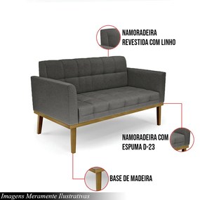 Poltrona Namoradeira Decorativa Karen Pés Fixo em Madeira Castanho Linho Cinza Mesclado G19 - Gran Belo