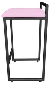 Conjunto 02 Banqueta Alta Industrial Pietra Suede Base Preto D'Rossi - Rosa Bebê