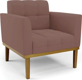 Poltrona Decorativa Karen Pés Fixo em Madeira Castanho Veludo Rose G19 - Gran Belo