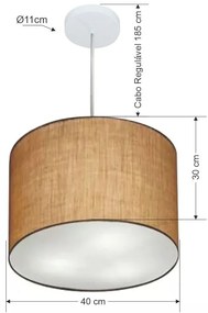 Lustre Pendente Cilíndrico Md-4212 Cúpula em Tecido 40x30cm Palha - Bivolt
