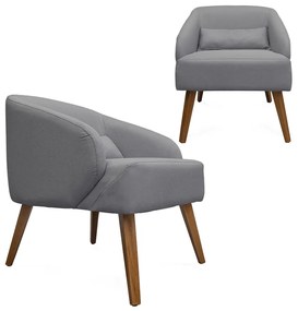 Kit 2 Poltronas Decorativas Lara Pés de Madeira Suede Cinza - Sheep Estofados - Cinza