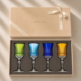 Kit 4 Taças Coloridas de Cristal Flauta Lapidado 66 p/ Vinho Tinto c/ Caixa de Presente - KT03 KT03