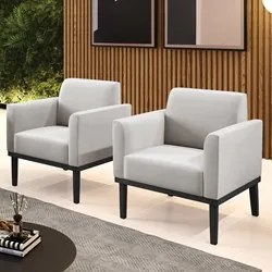 Poltrona Base Madeira Preto Kit 2 Maressa Veludo Cinza - Ibiza