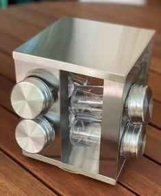 Porta Condimentos Giratório Inox 8 Peças