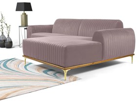 Sofá 3 Lugares Lisboa D07 com Chaise Direita 230cm Veludo Rosa - D'Rossi