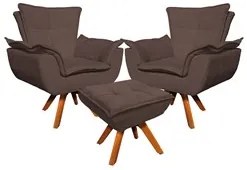 Kit 2 Poltronas Decorativas Base Giratória Giromad com Puff Opla Suede