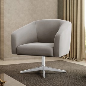 Poltrona Decorativa Giratória Cromada Stella Veludo D03 - D'Rossi - Cinza