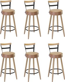 Banqueta Alta Cozinha 70cm Encosto Pé Madeira Kit 6 Kyara Pu S02 - D'Rossi - Caramelo
