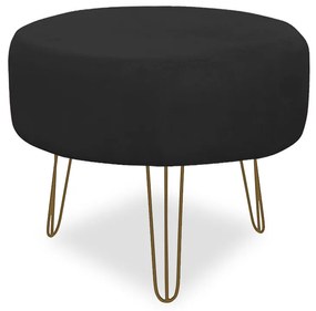 Puff Chloe Pés Hairpin Legs Dourado Suede Preto