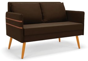 Namoradeira 02 Lugares Mari Suede Marrom Pés Palito Castanho - D'Rossi