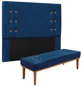 Cabeceira Cama Box Queen 160cm e Recamier Gênova Suede S04 - D'Rossi - Azul Marinho