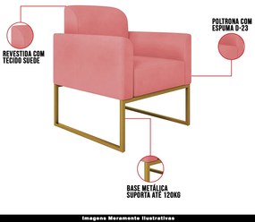 Kit 2 Poltronas Decorativas Isabella Base Industrial Suede Rosê/Dourado G19