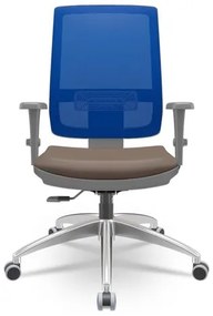 Cadeira Brizza Diretor Grafite Tela Azul Assento Vinil Marrom Base RelaxPlax Alumínio Sun House