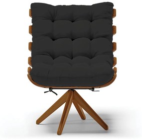 Poltrona Giratoria Costela Kit 2 Veludo Preto Base de Madeira MA30 M11 - D'Rossi