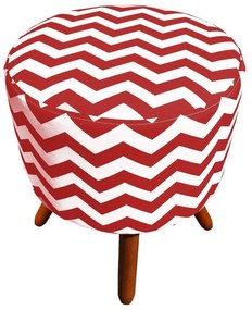 Puff Banqueta Decorativa Dora Redondo Estampado Zig Zag Vermelho D79