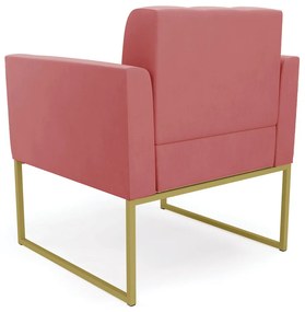 Kit 1 Sofá Namoradeira e 1 Poltrona Elisa Suede Rosê Base Metálica Industrial Dourado - D'Rossi