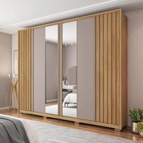 Guarda Roupa Casal Bravus 6 Portas de Bater com 2 Espelhos e 4 Gavetas  MDP Buriti/Fendi G11 - Gran Belo