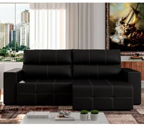 Sofá Retrátil Reclinável 4 Lugares Sala de Estar 284cm Russo Couro Preto G52 - Gran Belo