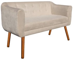 Kit 01 Namoradeira 02 Lugares e 02 Poltronas Julia Suede Bege Pés Palito Castanho D'Rossi