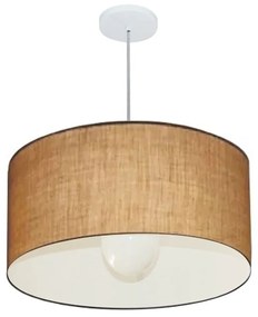 Lustre Pendente Cilíndrico Md-4208 Cúpula em Tecido 55x30cm Palha - Bivolt