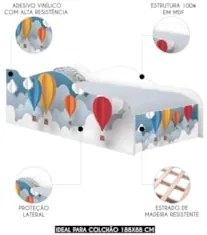 Cama Solteiro Infantil Baixa Para Colchão 188x88cm Balões K06 - Mpozen