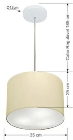 Lustre Pendente Cilíndrico Md-4211 Cúpula em Tecido 35x25cm Algodão Crú - Bivolt