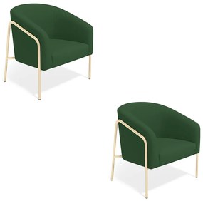 Poltrona Sala Industrial Alta Champanhe Kit 2 Stella Veludo D03 - D'Rossi - Verde