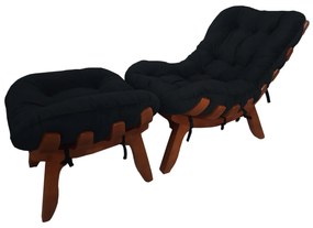 Conjunto Poltrona Decorativa Costela com Puff Costela Veludo Preto