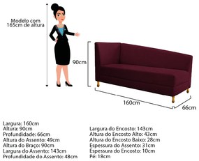 Recamier Valéria 160cm Lado Esquerdo Suede Bordô - ADJ Decor