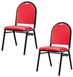 Kit 2 Cadeiras Hoteleiras Auditório Empilhável Sintético Z33 Vermelho