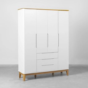 Guarda-Roupa Boom 4 Portas e 3 Gavetas com Pés Square Mel - Branco e Savana