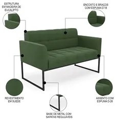 Sofá Namoradeira Base Industrial Preto Ana Suede Verde - Ibiza