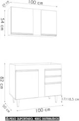 Armário Cozinha e Balcão Para Pia 100cm Luziania Cinza Claro - Lumil