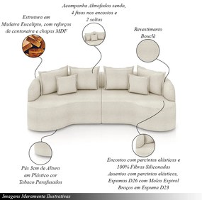 Sofá Living Decorativo Salinas 2 Lugares com Almofadas 210cm Modulado Bouclé Off White G33- Gran Belo