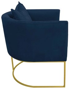 Poltrona Paola Suede Base Metálica Dourado D03 - D'Rossi Bege - Azul Marinho