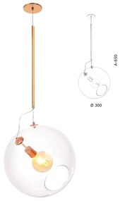 Pendente Globo Inclinado Ø30X65Cm Metal E Globo Ø30Cm 01Xe27 |Old Arti... (HONEY, CLEAR (TRANSPARENTE))