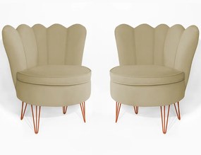 Conjunto 2 Poltrona Dália Pés Hairpin Legs Bronze Veludo Nude