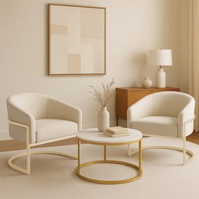 Poltrona Sala Industrial Champanhe Kit 2 Arielle Veludo Cotelê D03 - D'Rossi - Bege