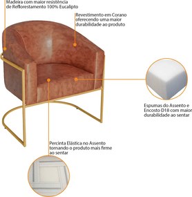 Poltrona Luiza Base de Ferro Dourado Sintético Nozes - ADJ Decor