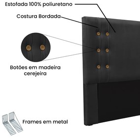 Cabeceira Cama Box Solteiro 90cm e Recamier Gênova Veludo S04 - D'Rossi - Preto