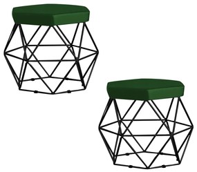 Kit 2 Puff Decorativo Base Preta Elsa Suede Verde G41 - Gran Belo