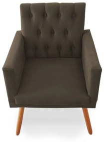 Kit 2 Poltronas Decorativas Clara Capitonê Pés Palito Suede Marrom - Sheep Estofados