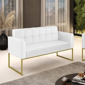 Sofá Namoradeira Elisa Corino Branco Base Metálica Industrial Dourado - D'Rossi