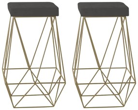 Kit 2 Banqueta Decorativa Kathy Base Gold Suede Cinza G41 - Gran Belo