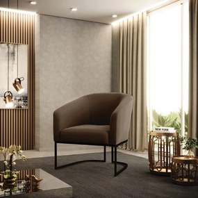 Poltrona Decorativa Industrial Preto Kit 2 Stella Suede Marrom D03 - D'Rossi