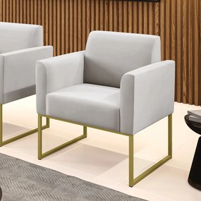 Poltrona Sala Decorativa Marisa Industrial Dourado Veludo D03 - D'Rossi - Cinza