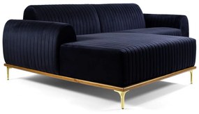 Sofá 4 Lugares Bipartido com Chaise Lado Direito Base de Madeira Euro 255 cm Veludo Azul G15 - Gran Belo