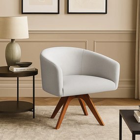 Poltrona Sala Base Giratória Madeira Arielle Linho Cinza D03 - D'Rossi